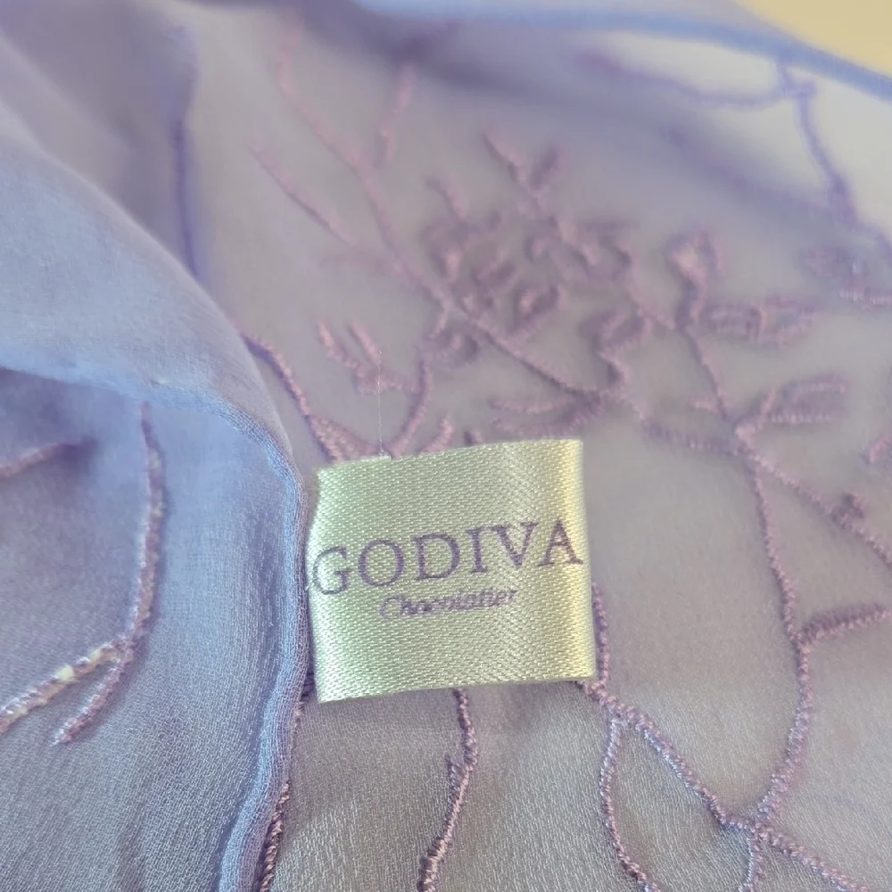 NIB Lavender Floral Embroidered Silk Sheer Scarf Exclusive